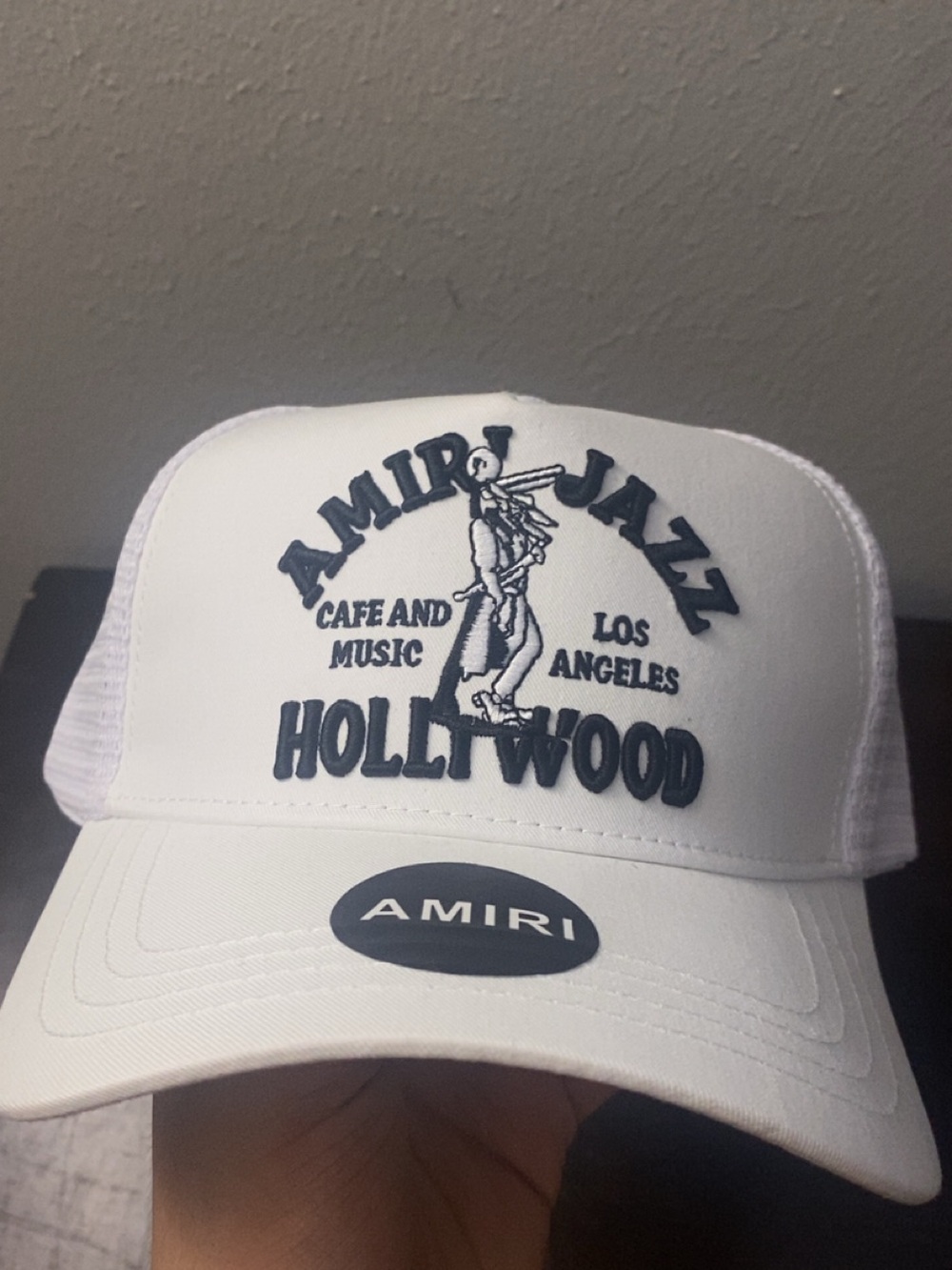 AMIRI White and Navy 'Amiri Jazz Hollywood' Trucker Hat